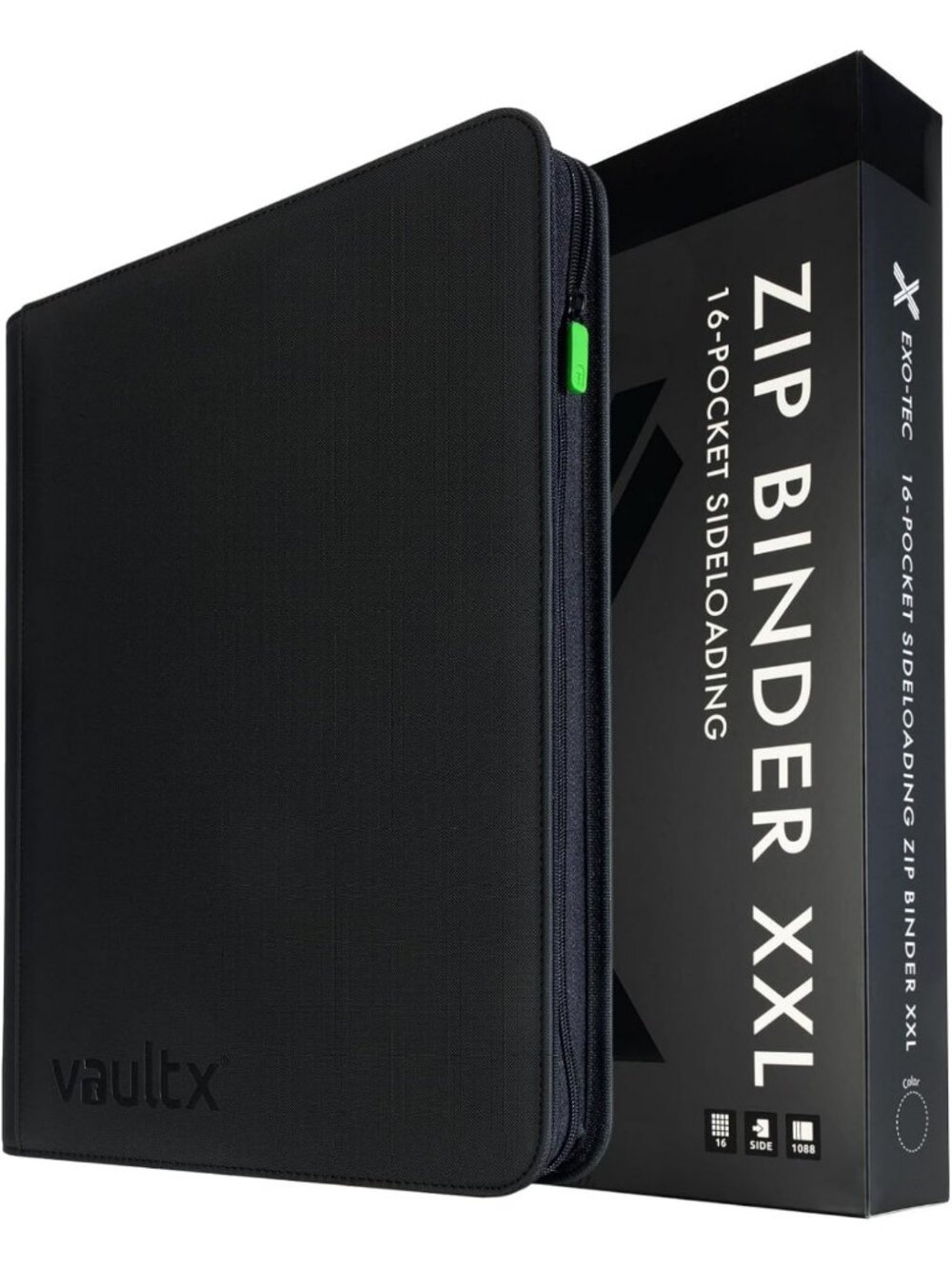 XXL 16 Pocket Zip Trading Card Binder for 1088 Cards - Durable Exo-Tec, Black